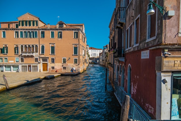 VENICE ITALY August 27 2021 View of historic houses in the middle of Venice's canals