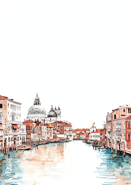 Photo venice italy grand canal landscape watercolor wedding invitation template