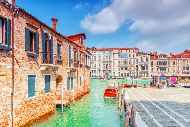 VENICE ITALY  MAY 12 2017  Views of the most beautiful canal of Venice  Grand Canal water streets boats gondolas mansions along Italy