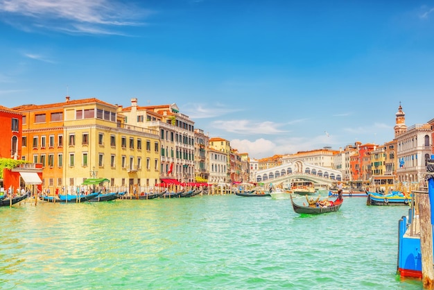 VENICE ITALY MAY 12 2017 Views of the most beautiful canal of Venice Grand Canal water streets boats gondolas mansions along Italy