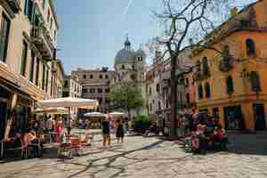 Photo venice italy may 2023 urban scene at campo san geremia square in venice city italy