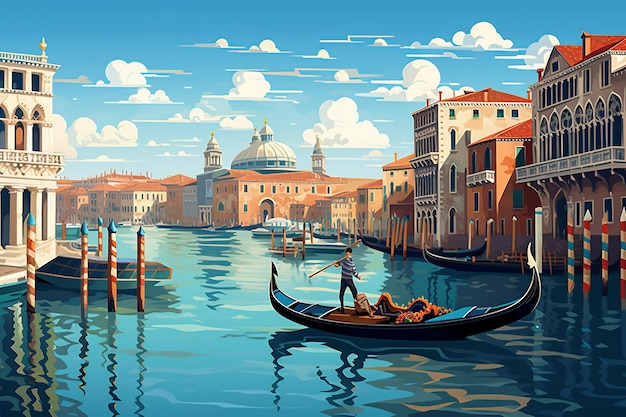 ヴェネツィアのセレニティ運河 ゴンドラと象徴的なランドマーク