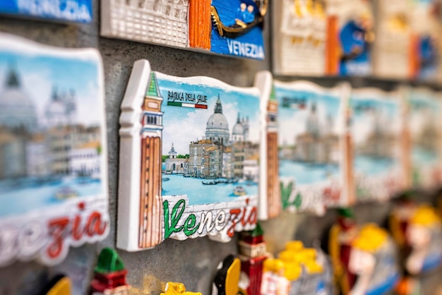 Venice travel destination souvenirs on display for sale to tourists