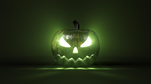 Venomous Halloween pumpkin in dark. 3d illustration, suitable for halloween themes.