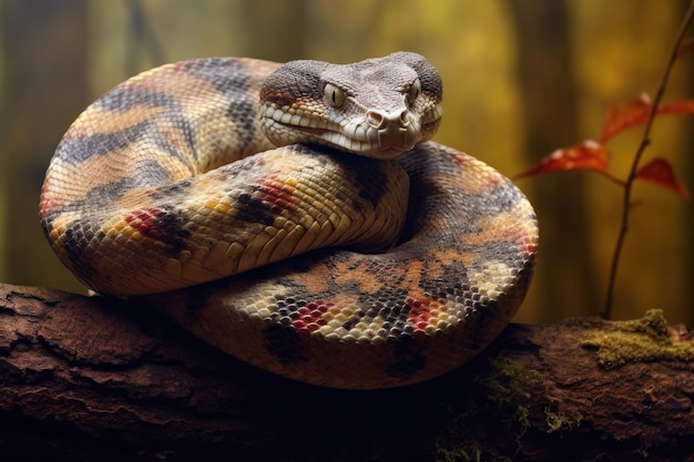 Photo venomous snake coiled around a tree branch