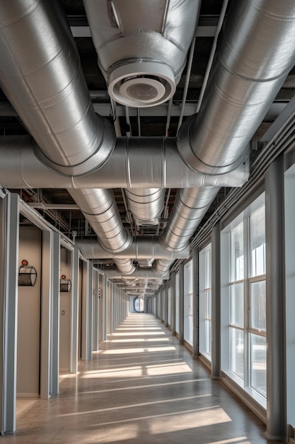 Photo ventilation ducts in a newly constructed building created with generative ai