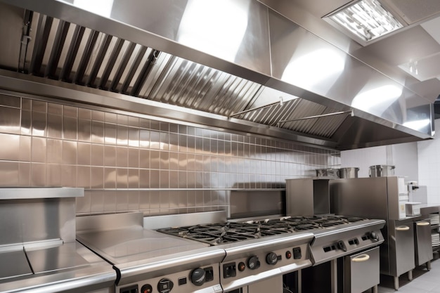 Photo ventilation and exhaust system in kitchen with hood above cooking range created with generative ai