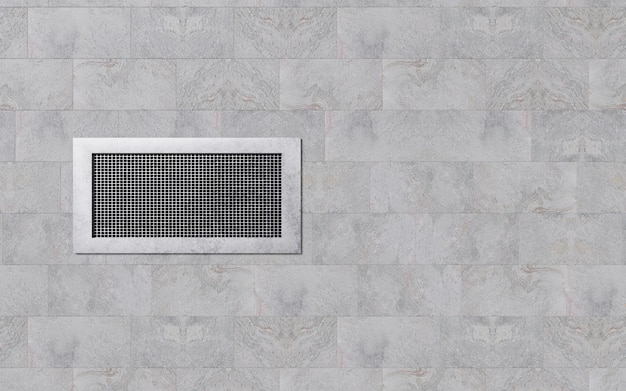 Ventilation grate on a gray brick wall 3d