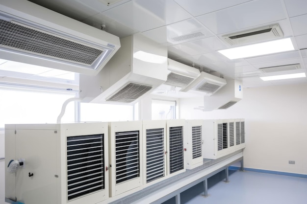Photo ventilation system in laboratory with controlled air flow and hepa filter created with generative ai