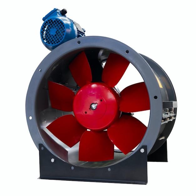 ventilation system with electric fan on shock absorbers isolated on white background