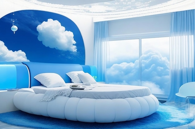 Venusian venus futuristic bedroom with a floating cloud theme