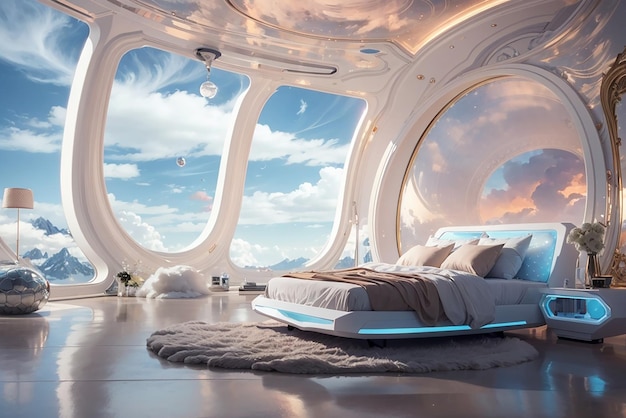 Venusian Vision A Futuristic Bedroom in the Clouds of Venus