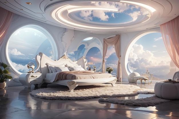 Venusian vision a futuristic bedroom in the clouds of venus