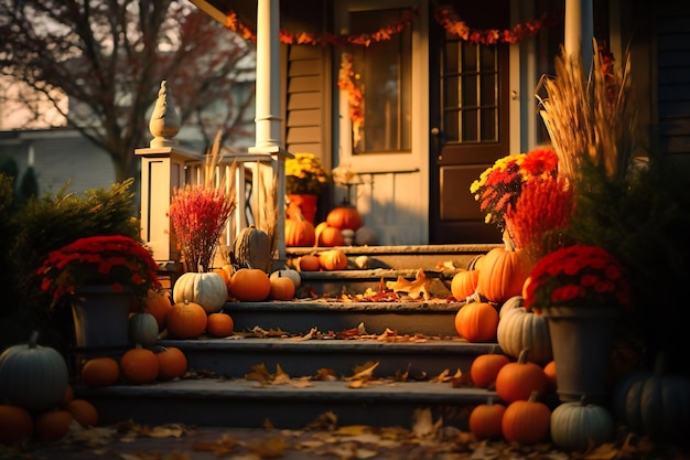 Veranda met herfstversieringen