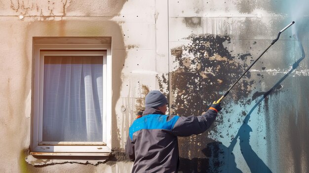 Verandering van vuile muren Power Washing voor onberispelijke gevels voor en na