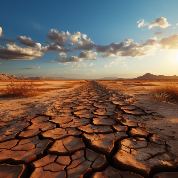 Foto verandering van woestijnen gebroken land en droge bodem emblematisch voor klimaatverandering voor social media post