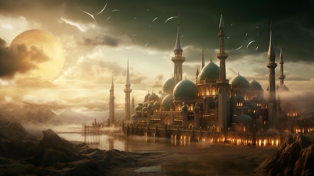Verbazingwekkend architectuur ontwerp moslim moskee fotografie beeld AI gegenereerde kunst