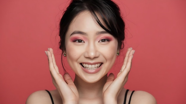 Verbazingwekkend meisje met feest make-up poseert met een gelukkige glimlach
