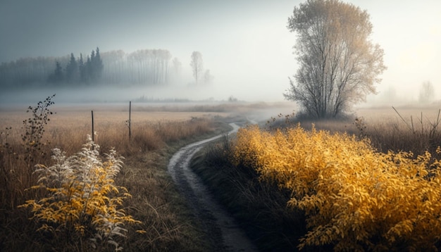 Foto verbazingwekkend mistig herfstlandschap van digitale kunst in het wild