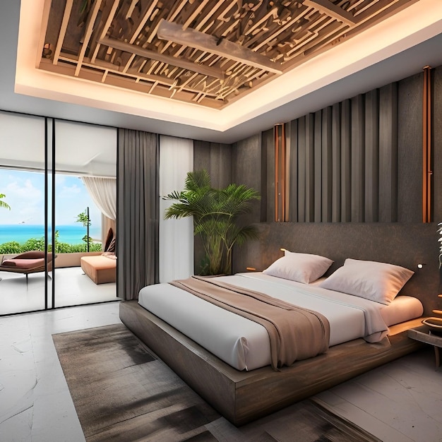 verbazingwekkend mooi futuristisch Bali villa huis interieur slaapkamer futuristische architectuur