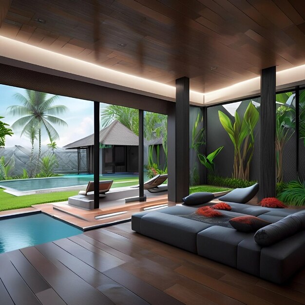 verbazingwekkend mooi futuristisch Bali villa huis interieur slaapkamer futuristische architectuur