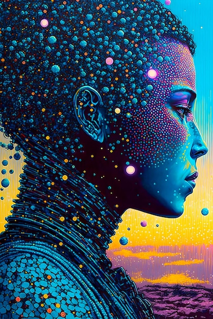 Verbazingwekkende abstracte pop-art en Cyberpunk Girl-portretillustratie