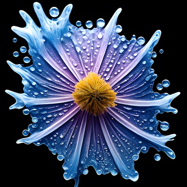 Verbazingwekkende aster met waterspatten en druppels generatieve ai