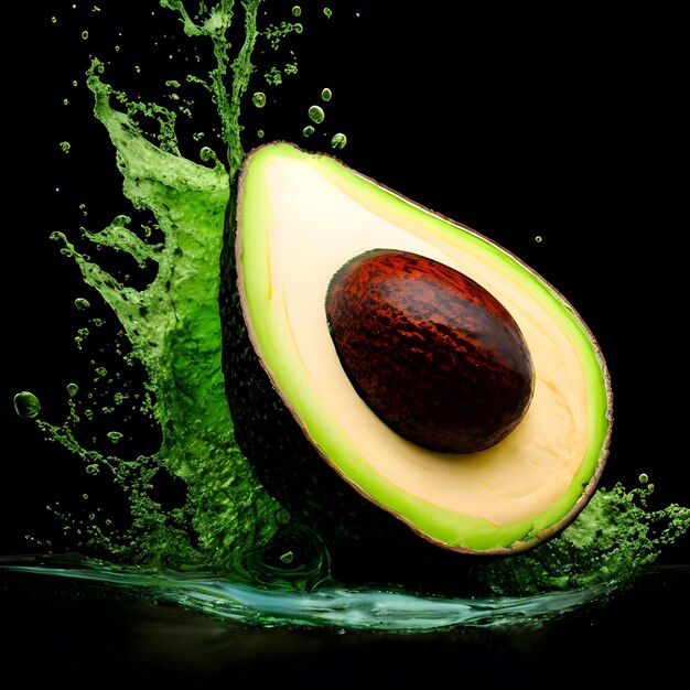 Verbazingwekkende Avocado met waterplons en druppels geïsoleerde generatieve ai