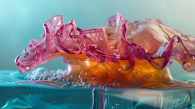 Foto verbazingwekkende close-up van een watersplits met een prachtige roze en oranje kleur