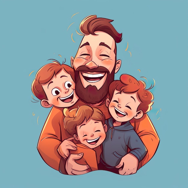 Verbazingwekkende en stijlvolle vaderillustratie die zijn familie een gelukkige vader maakt die hard werkt voor het gezin