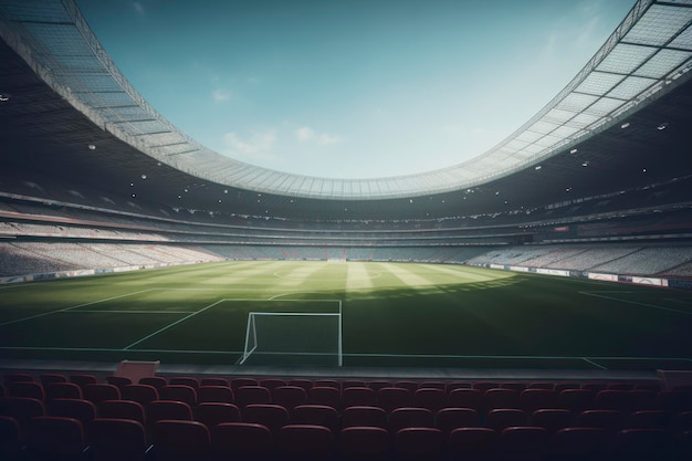 Verbazingwekkende fotografie van een door AI gegenereerd voetbalstadion