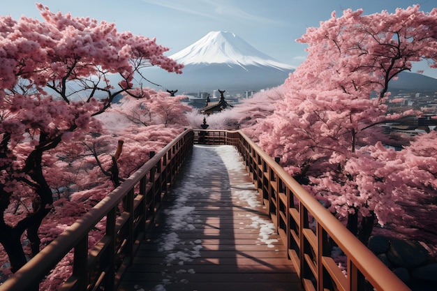 Verbazingwekkende Japanse sakura bloemen prachtige roze bloeiende kersenbomen gegenereerd AI