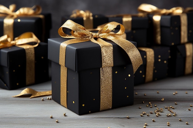 Verbazingwekkende kerstcadeau dozen verjaardag cadeau dozen vreugdevolle viering van het nieuwe jaar in goud gegenereerd door AI