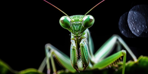 Verbazingwekkende macrofotografie van een bidsprinkhaan van dichtbij