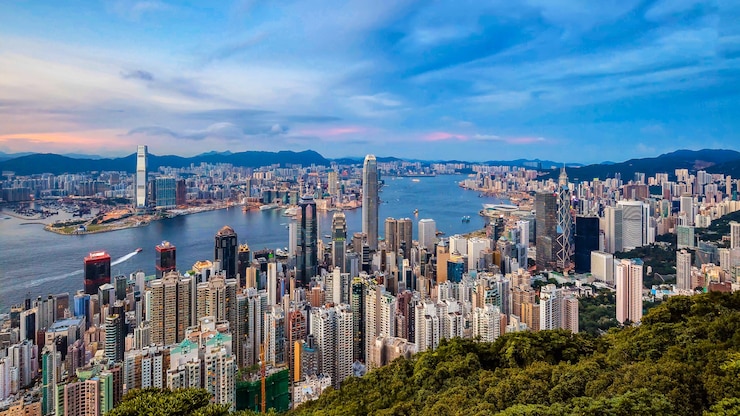 Verbazingwekkende mening over Hong Kong-stadshorizon van de Victoria-piek, China
