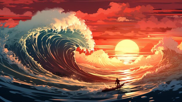 Verbazingwekkende surfers en grote golven Hawaii fotografie beeld Ai gegenereerd kunst