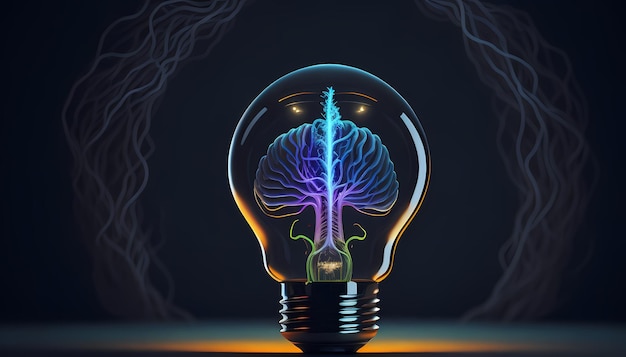Verbeelding ontketende briljante hersenen in een verlichte lamp