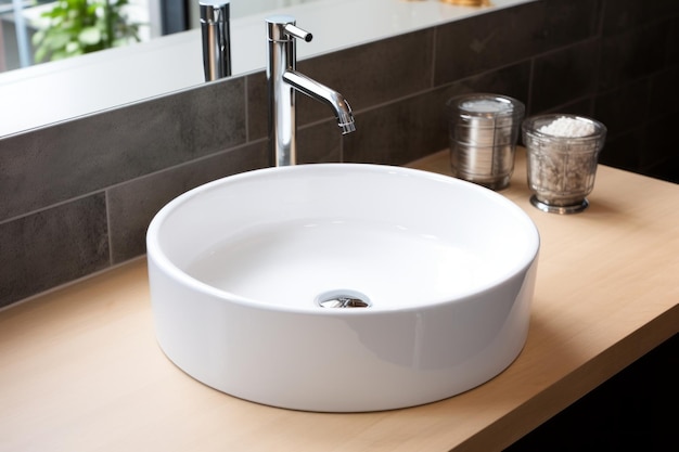 Verbeter de esthetiek van uw badkamer met de elegante witte keramische gootsteen en kraan AR 32