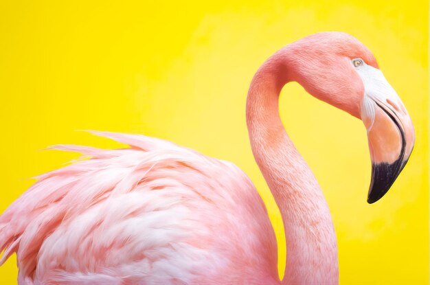 Verbeter uw creatieve projecten met de gratie en charme van een roze flamingo op een zonnig gele achtergrond. AI Generated
