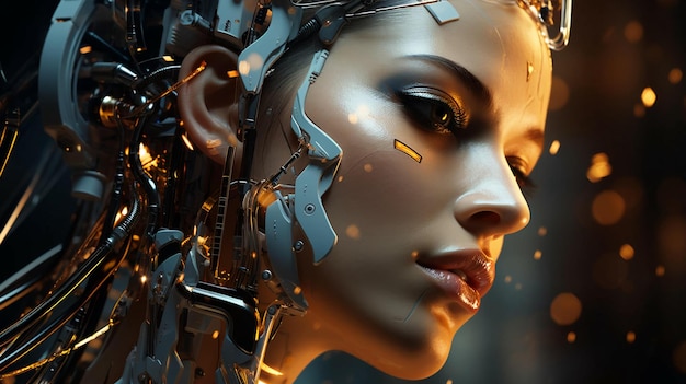 Verbinding van menselijke vrouw en robot met kunstmatige intelligentie