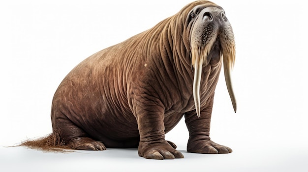 Verbluffend 8k portret van een majestueuze walrus op een witte achtergrond