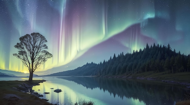 Verbluffend mooi landschap met aurora hemelachtergrond