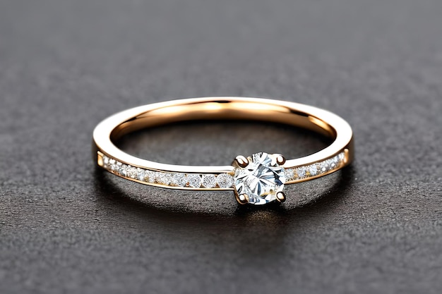 Verbluffende close-up van een enkele trouwring die subtiel met elkaar verweven is om de eeuwige band van liefde en toewijding te symboliseren Sieraden gouden diamanten ring voor verjaardag, valentijn of verloving