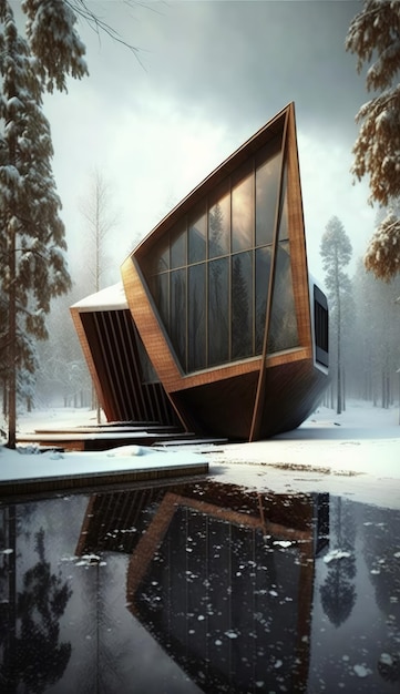 Verbluffende futuristische luxe ecohome midden in het bos generatieve AI