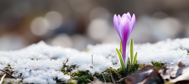 Foto verbluffende lente ontwaken levendige crocus bloemen bloeien sierlijk in een serene besneeuwde landschap