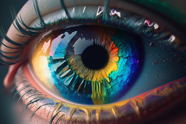Verbluffende macro-opname van het levendige menselijke oog Kleurrijke close-upweergave Ai gegenereerd kunstwerk