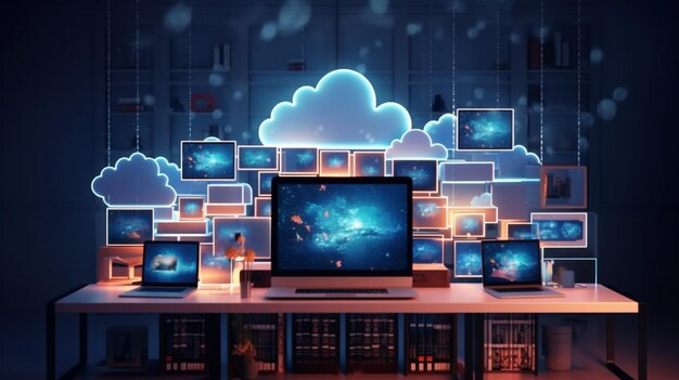 Verbonden apparaten in de cloud IoT Smart Home en online communicatie voor laptops, tablets en telefoons