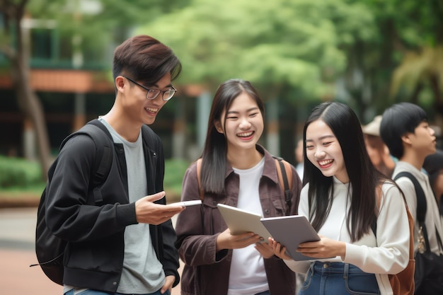 Verbonden leren Aziatische studenten met apparatentechnologie in het onderwijs