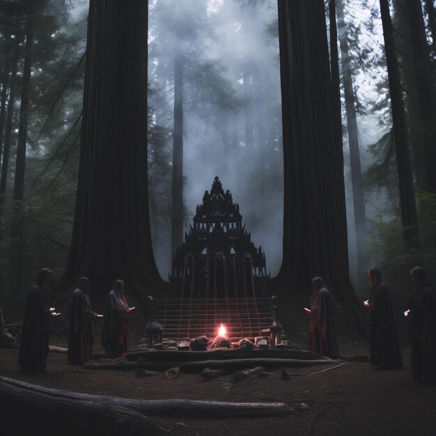 Verborgen Schaduwen onthullen de sinistere rituelen van de Vampire Coven in het Sequoia Forest.