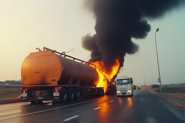 Verbrandde auto tijdens auto-ongeluk Neuraal netwerk AI gegenereerd